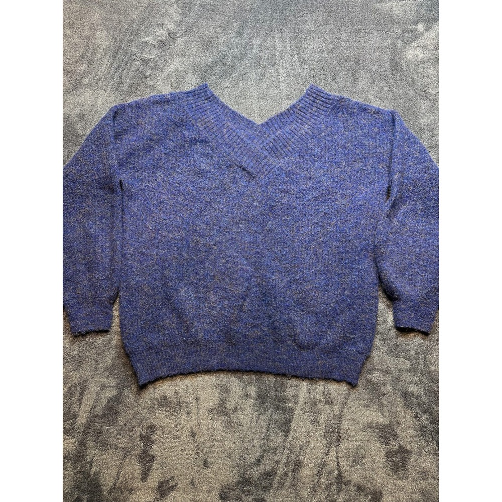 Heartloom Womens Blue Marl V-Neck Knit Sweater Wool Blend Size Large-259